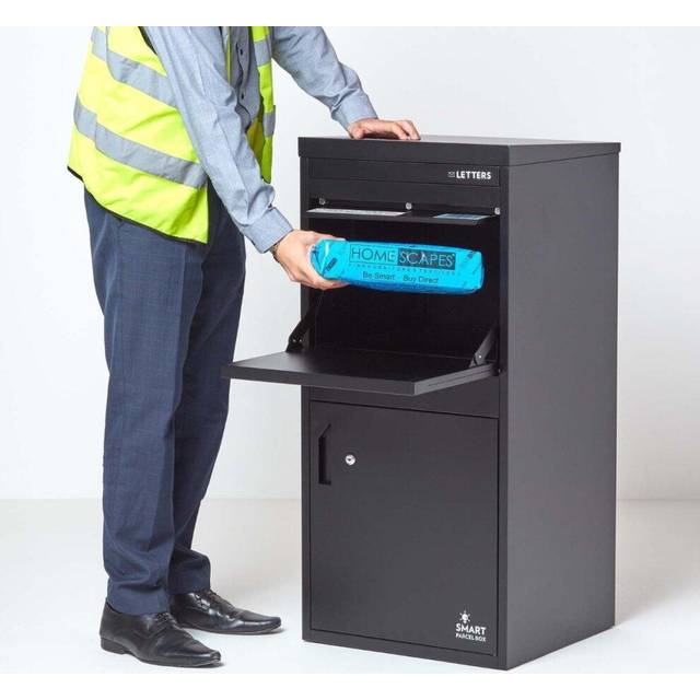 Homescapes Extra Large Front & Rear Access Black SMART PARCEL BOX™