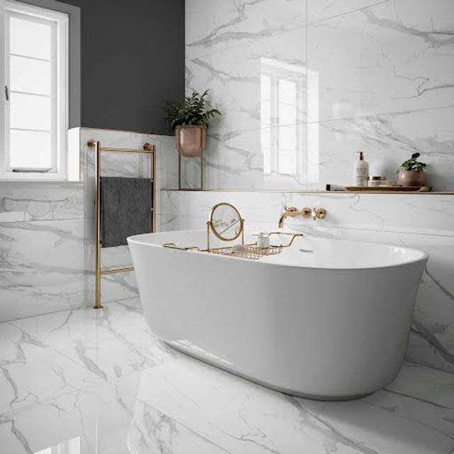 Amiata Kallone White Marble Gloss Porcelain Wall & Floor Tiles 600 x 1200mm