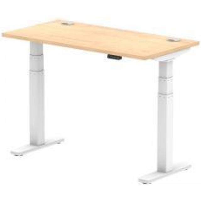Air 1200x600mm Height Adjustable Desk Maple Top Cable Ports White Leg