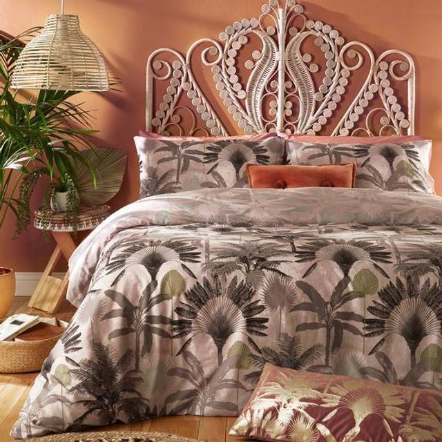 furn. Malaysian Palm Double Blush Duvet Set - Pink