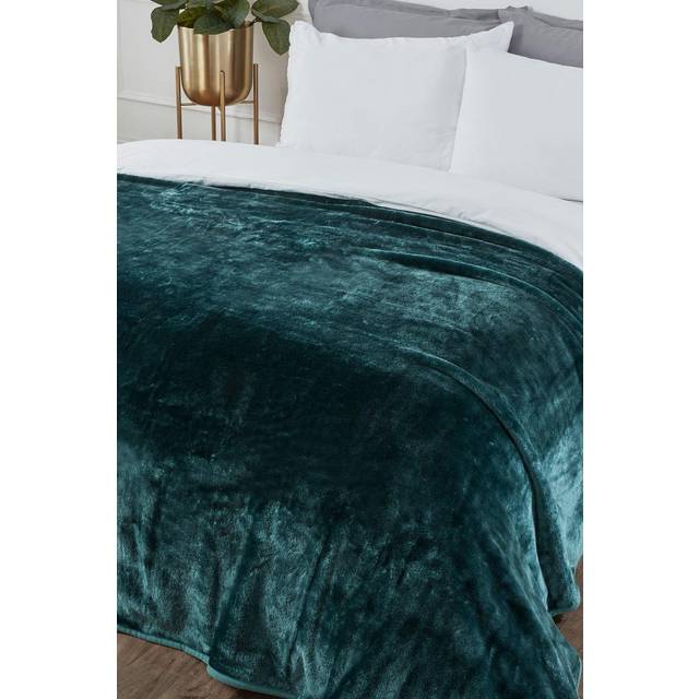 Luxury Faux Fur Large Mink Fleece Throw Blanket - Dark Green - 150cm x 200cm