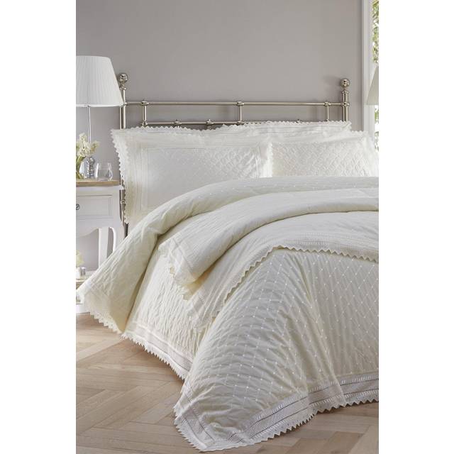 Cream vintage lace broderie anglaise bedding / duvet cover set