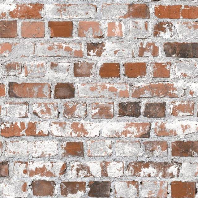 Stone brick wall rustic red grey grout thick textured realistic urban wallpaper