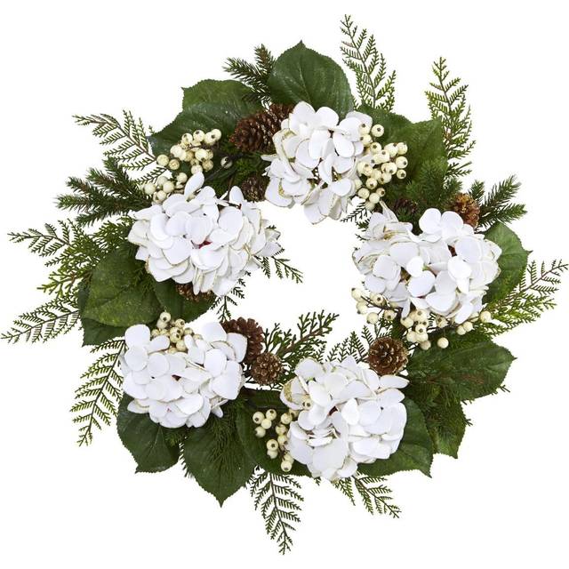 Nearly Natural 24In Gold Trimmed Hydrangea & Berry Wreath