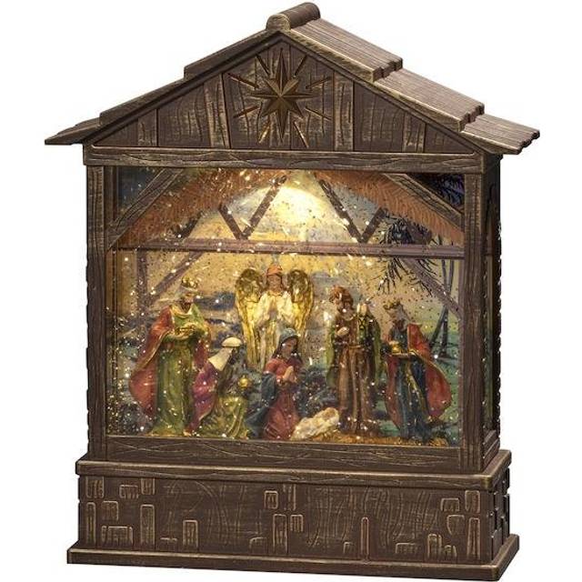 Nativity with Birth of Jesus LED Water Lantern - Brown (25.5cm H X 22cm W X 7cm D)