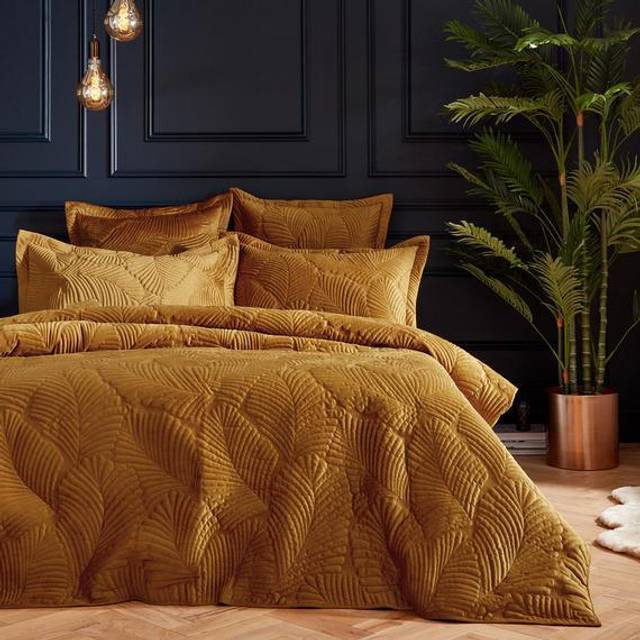 Paoletti Palmeria Quilted Single Duvet Cover Set Polyester Gold, Gold