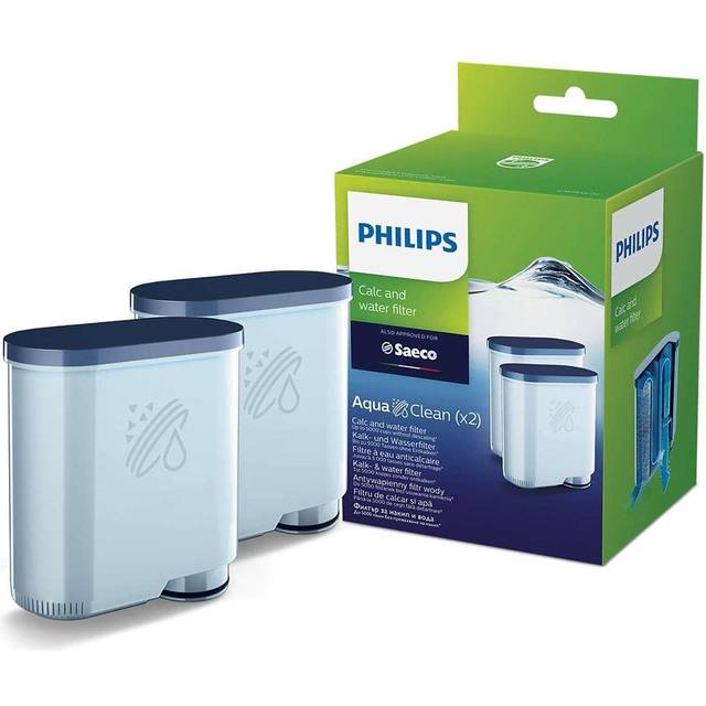 Philips AquaClean Kalk- och Vattenfilter – Ingen avkalkning, Upp till 5 000 koppar, Förlänger maskinens livslängd, Mikroporöst filter, Enkel installation, 2 st AquaClean-filter (CA6903/22)