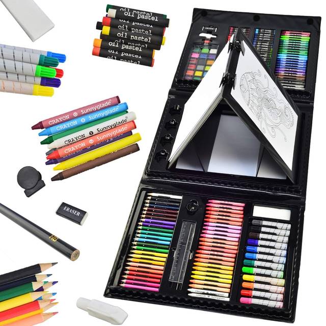 Sunnyglade 185 Pieces Double Sided Trifold Easel Art Set  Drawing Art