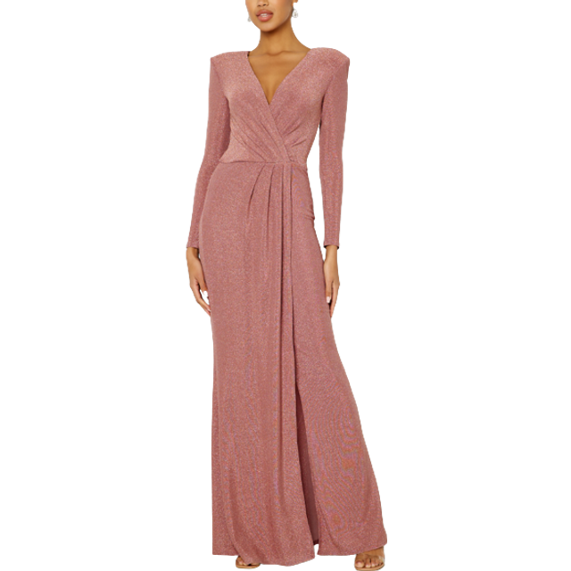 Goddiva Long Sleeve Glitter Maxi Dress Rose XXS (UK6)