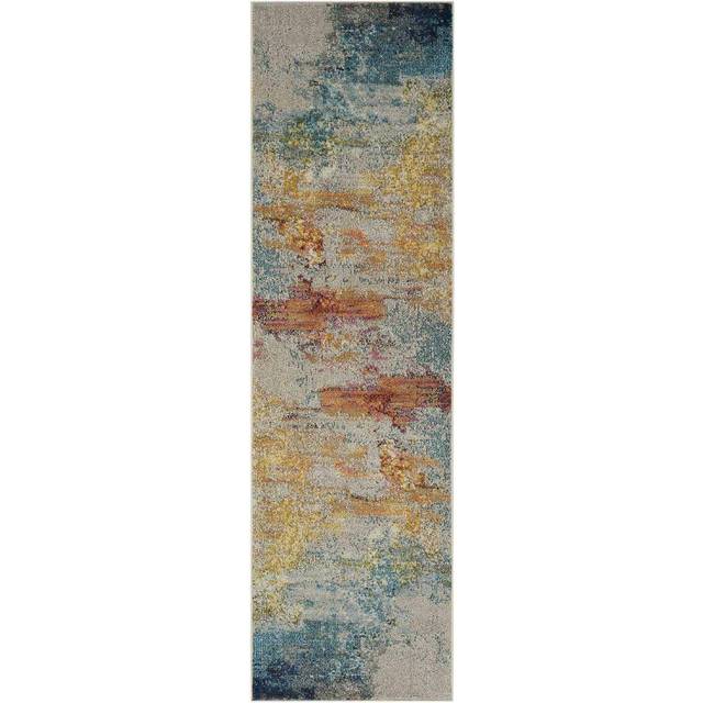 "Nourison Celestial Modern Abstract Area Rug Runner 2'2"" x 7'6"" (2x8) Sealife Multicolor Grey"