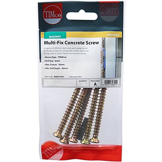 Timco Yellow Flat Countersunk Multi-Fix Concrete Screws - 7.5 x 60mm ( 6 Pack )