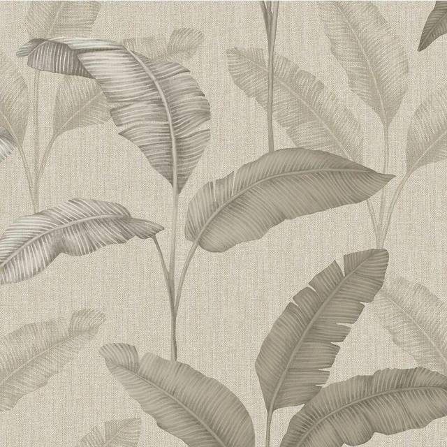 Rasch Tropical Amara Palm Leaf Leaves Linen Effect Wallpaper - Beige Gold 283470 - Brown