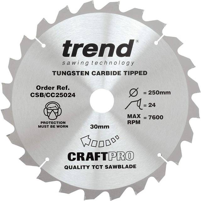 Trend CRAFTPRO Wood Cutting Mitre Saw Blade 250mm 24T 30mm