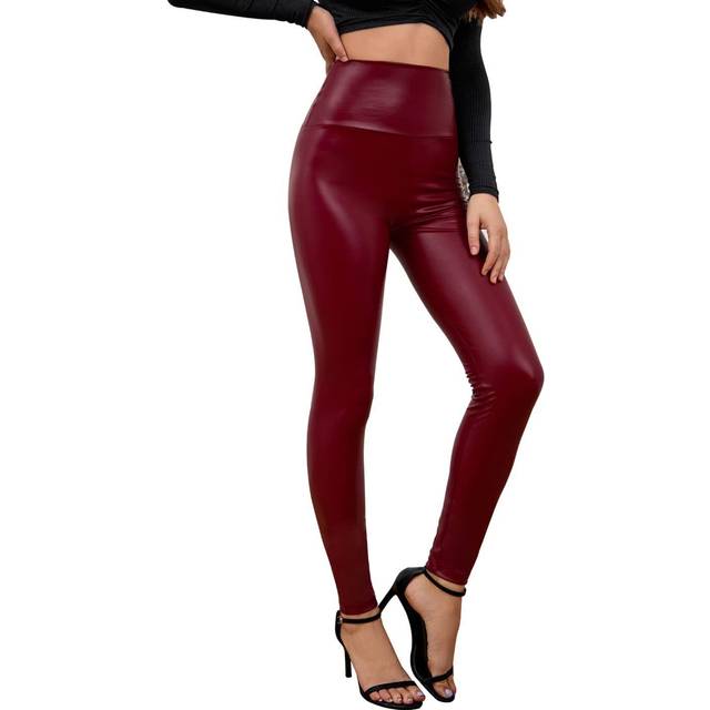 Everbellus Sexiga, dam, konstläder, leggings, hög midja, höfthöga strumpbyxor, byxor, svart, S