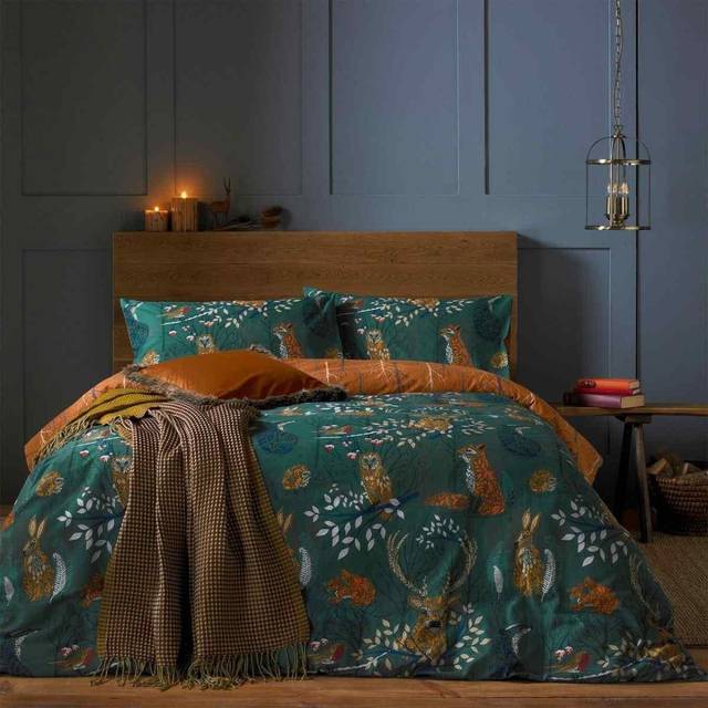 furn. Riva Forest Fauna Duvet Cover & Pillowcase Set - Emerald Green