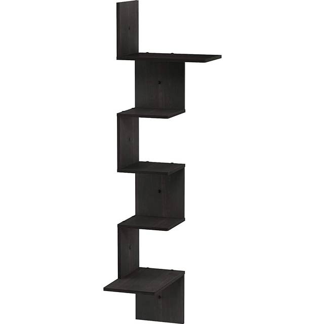 Furinno Rossi Modern 5-Tier Wall Floating Corner Shelf, French Oak/Black