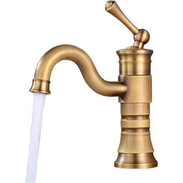 Pepte - Short Retro Antique Brass Basin Sink Tap Faucet Single Lever
