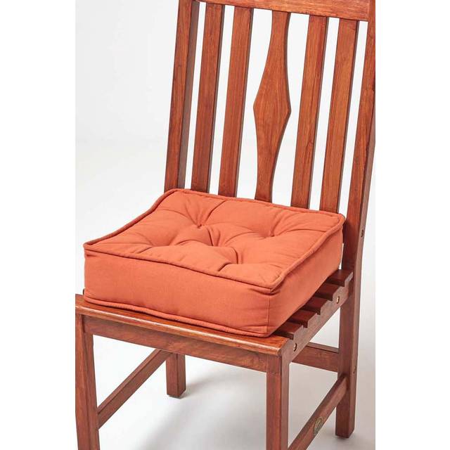 Homescapes Cotton Dining Chair Booster Cushion Firm 10cm Thick Seat Pad, 40 x 40 cm, Terracotta Orange, 100% Cotton Cover, Quilted, Ties, Supportive