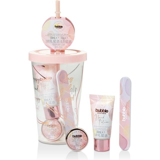 The Kind Edit Co. Bubble Boutique Travel Cup Gift Set 30ml Hand Lotion + 10g Lip Balm + Nail File + Travel Cup & Straw