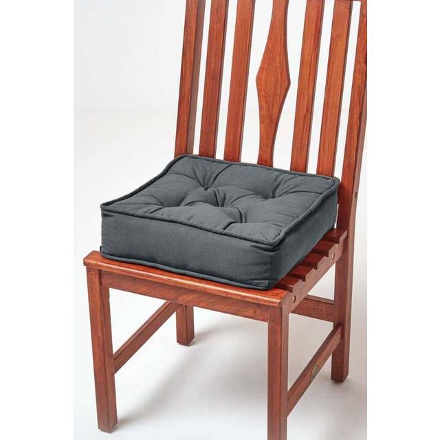 Homescapes Cotton Dining Chair Booster Cushion Firm 10cm Thick Seat Pad, 40 x 40 cm, Charcoal Grey, 100% Cotton Cover, Quilted, Ties, Supportive