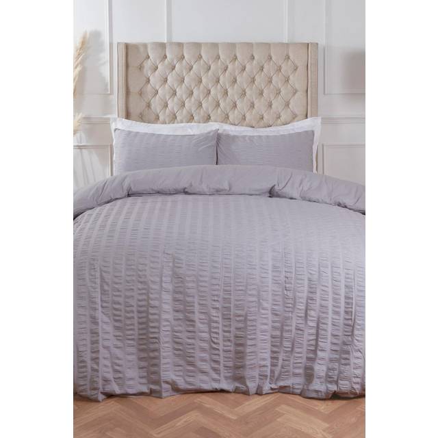 Highams Seersucker täcke, polycotton/polyester/bomull, silvergrå, dubbelsäng SEERSI02