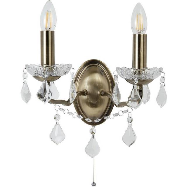 Double Wall Bracket Clear Crystal Drops Antique Brass