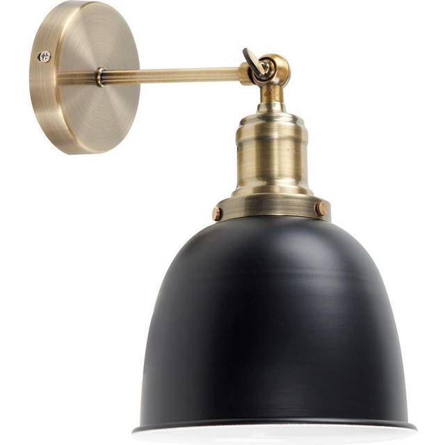 Wilhelm Antique Brass Adjustable Knuckle Joint Wall Light with Gloss Black Dome Shade