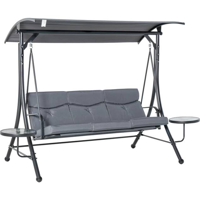 Outsunny 3 Seat Garden Swing Chair Steel Swing Bench FCM Canopy Coffee Tables