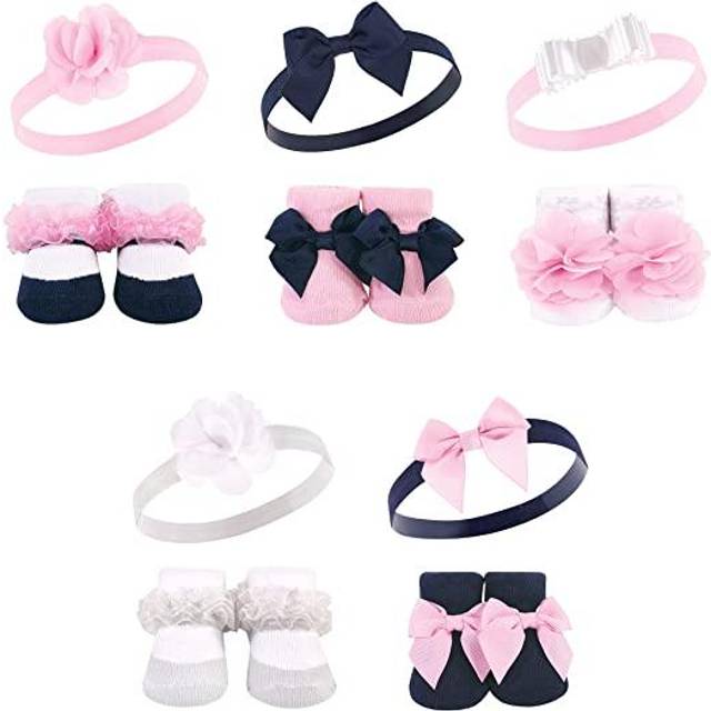 Hudson Baby Baby Girls' Headband and Socks Giftset  Navy White 10-Pack  One Size