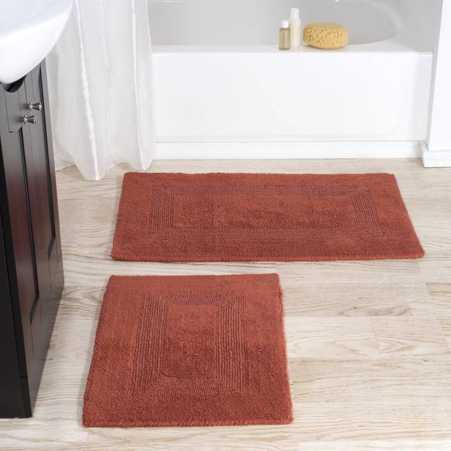Bathroom Rugs - 2 - Piece Cotton Bathroom Mat Set - Machine Washable Bath Mats for Bathroom  Kitchen  or Laundry Room by Lavish Home (Brick)