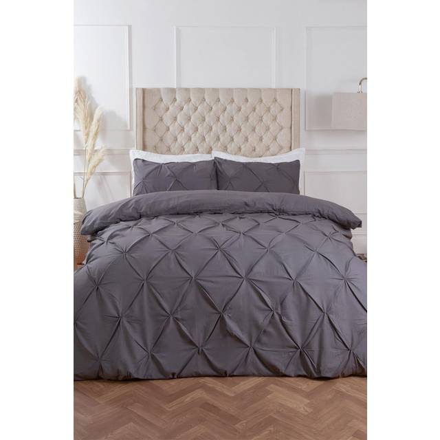 Highams Diamond Pintuck Duvet Set - Grey / King / 5cm