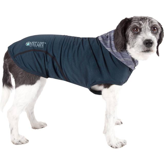 Pet Life HDHL1TLXS Active Pull-Rover Premium 4-Way Stretch Two-Toned Performance Sleeveless Dog T-Shirt Tank Top Hoodie, Teal - Extra Small