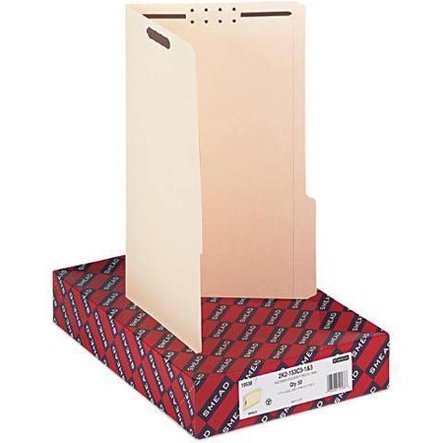 Smead Fastener File Folder  2 Fasteners  Reinforced 1/3-Cut Tab Right Position  Legal Size  Manila  50 per Box (19538)