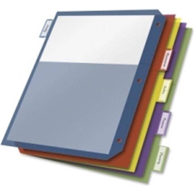 Cardinal Plastic Binder Dividers  Double Pocket  5-Tab  Insertable Multicolor Tabs  Letter Size  1 Set (84003)