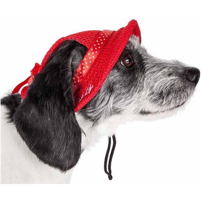 Pet Life HT10RDLG Sea Spot Sun UV Protectant Adjustable Fashion Mesh Brimmed Dog Hat Cap, Red - Large