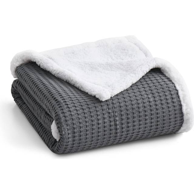 Levtex Home - Mills Waffle - Sherpa Throw - charcoal cotton Waffle - Quilt Size (50x60in)