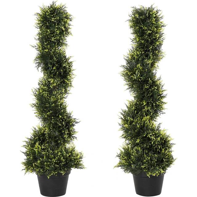HOMCOM Outsunny Set Of 2 90cm Artificial Spiral Topiary Trees With Pot Fake Indoor Outdoor Use | TJ Hughes