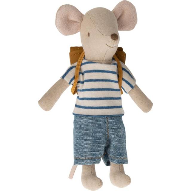 Maileg - Bicycle Mouse - Big Brother With Bag - Plyschleksak - Yellow - H:13 cm