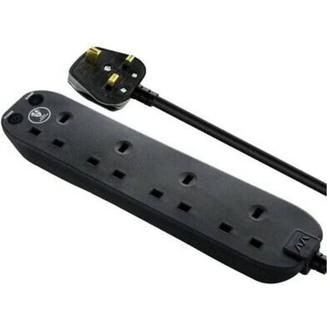 Masterplug 4 Socket 2M Surge Protected Extension Lead Black 13A, Black