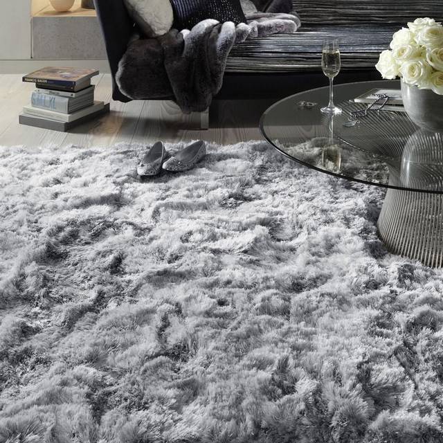 Plush Deep Pile Shaggy Rug - Silver, 200 x 300cm (200 x 300cm)