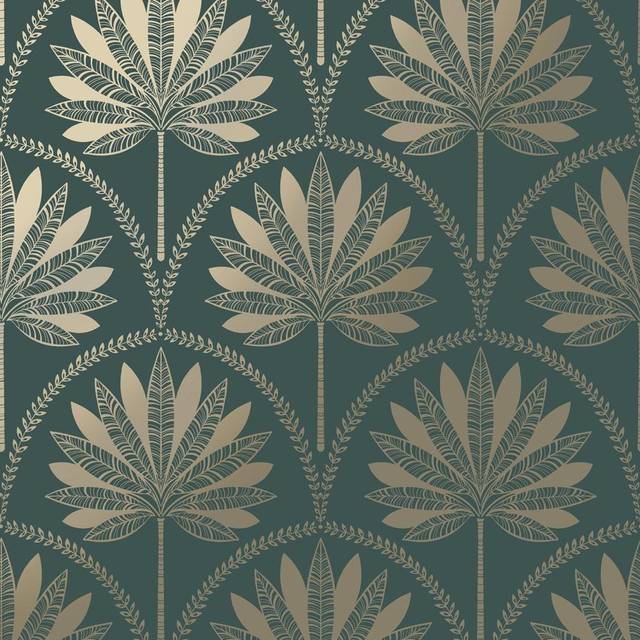 Holden Decor Metallic Palm Tree Teal Wallpaper 13419