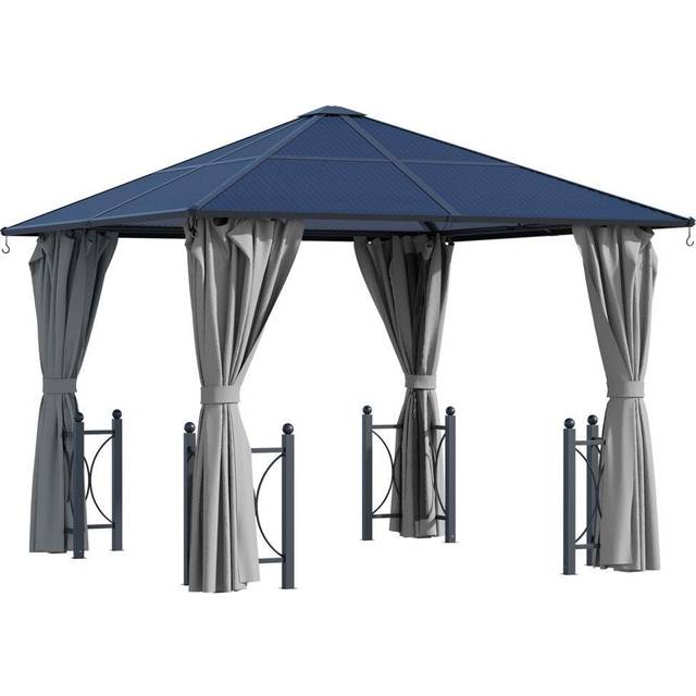 Outsunny 3x3(m) Hardtop Gazebo with Polycarbonate Roof - Netting and Curtains | TJ Hughes