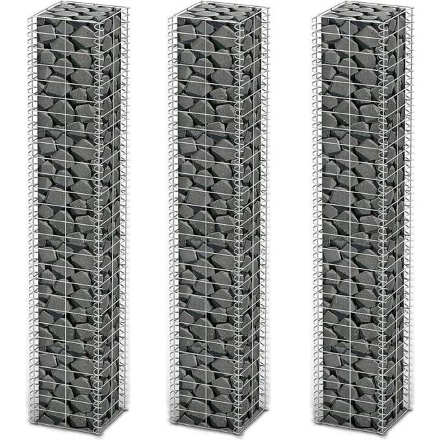 vidaXL Gabion Set 3 pcs Galvanised Wire 25 x 25 x 150 cm - Silver