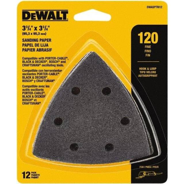 DEWALT DWASPTRI12 Hook and Loop Triangle 120 Grit Sandpaper  12-Pack  Black