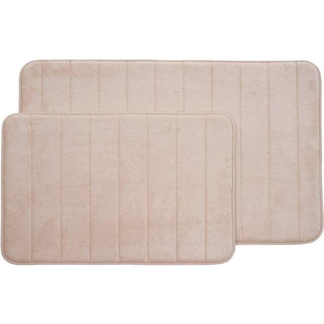 Lavish Home 67-16-I 2 Piece Memory Foam Striped Bath Mat Set - Beige