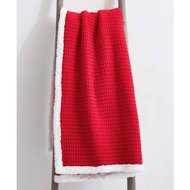 Levtex Home  Mills Waffle  Sherpa Throw  Red cotton Waffle  Quilt Size 50x60in