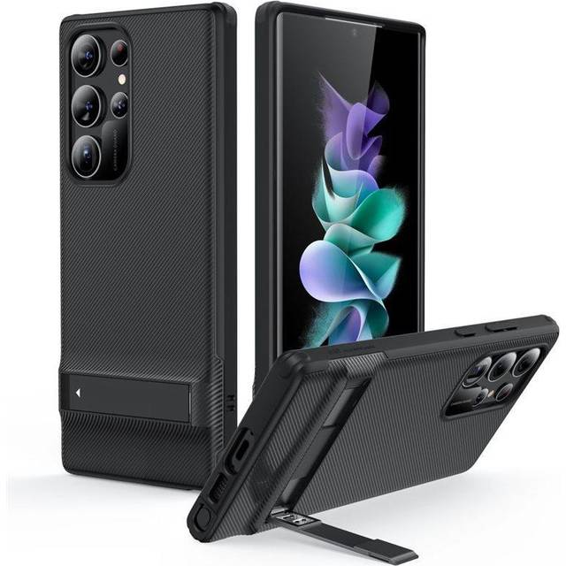 ESR för Samsung S23 Ultra fodral, 3 stativlägen för S23 Ultra Stand fodral, droppskydd av militärkvalitet, stöder trådlös laddning, boost stativfodral för Samsung Galaxy S23 Ultra, svart