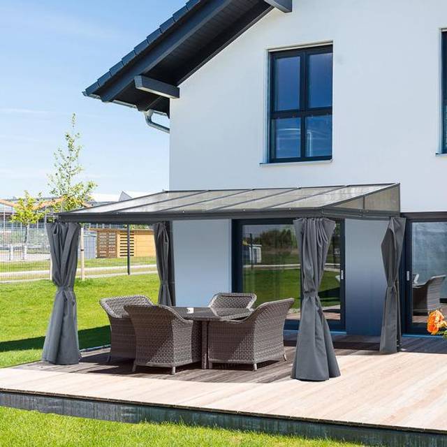 Outsunny Outdoor Lean to Pergola Gazebo 4x3m - Grey | TJ Hughes