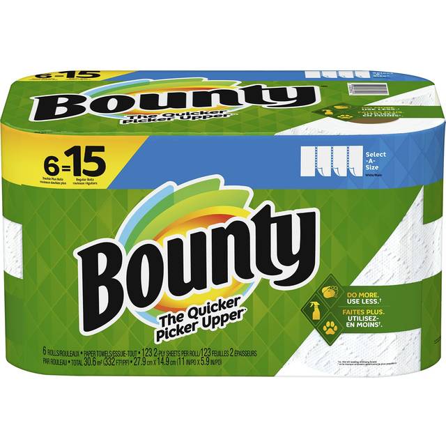 Bounty Select-A-Size Paper Towels  6 Double Plus Rolls = 15 Regular Rolls