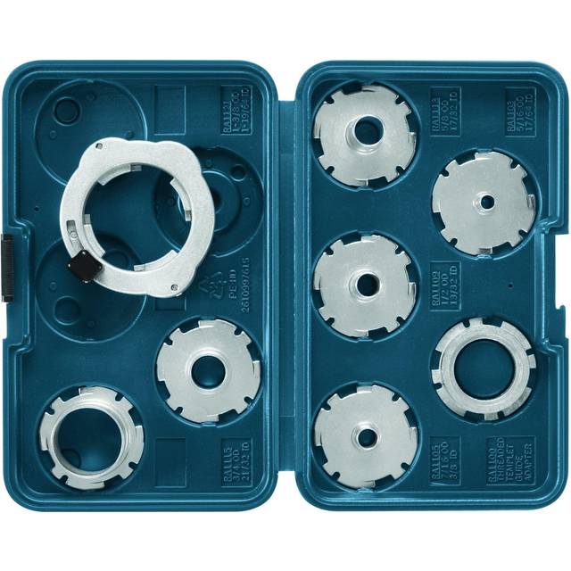 RA1128 8-Piece Router Template Guide Assorted Set with Included Storage Case and Threaded Template Guide Adapter
